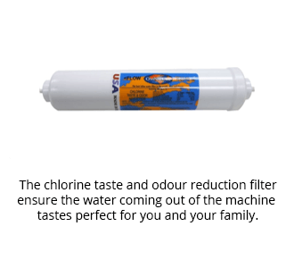 The chlorine taste and odour reduction filter ensure the water coming out of the machine tastes perfect for you and your family.